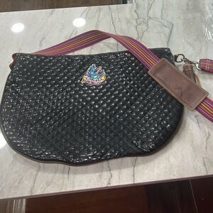 Consuela Black Quilted Travel Bag with Colorful Strap